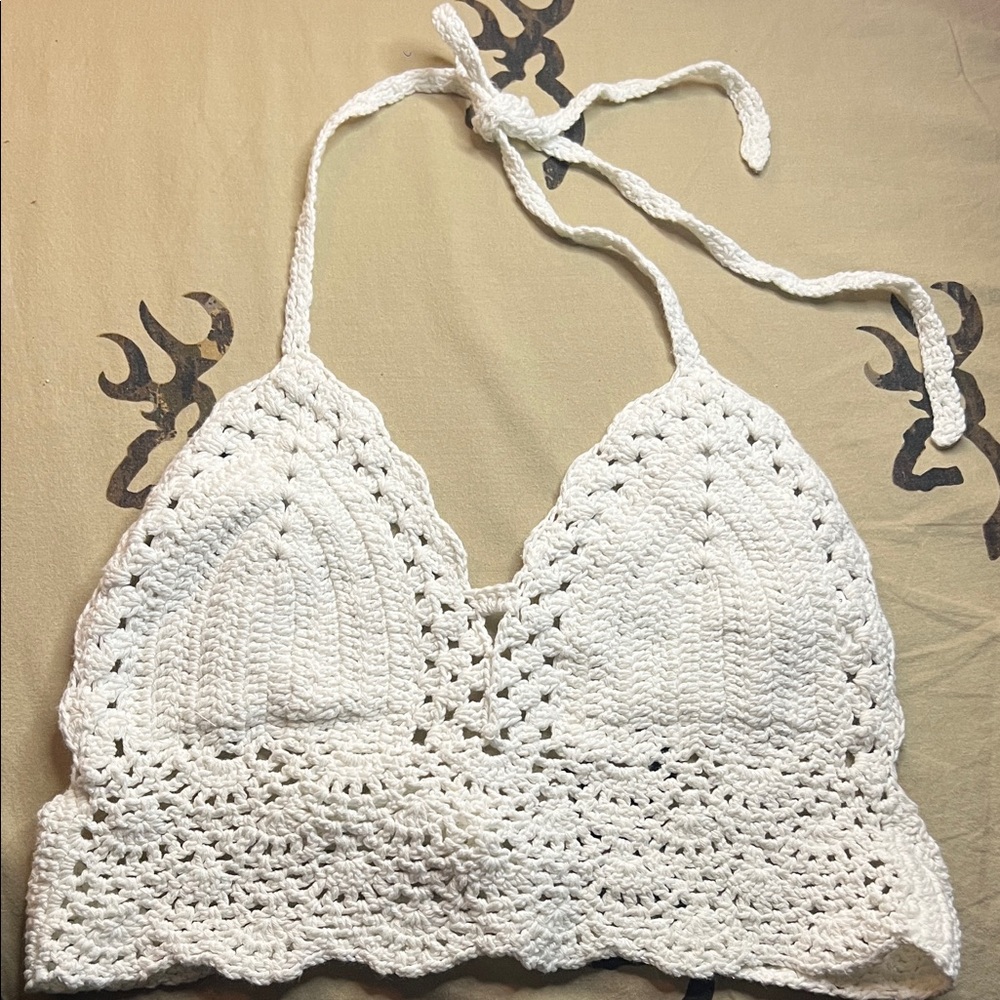 White Crochet Halter Top